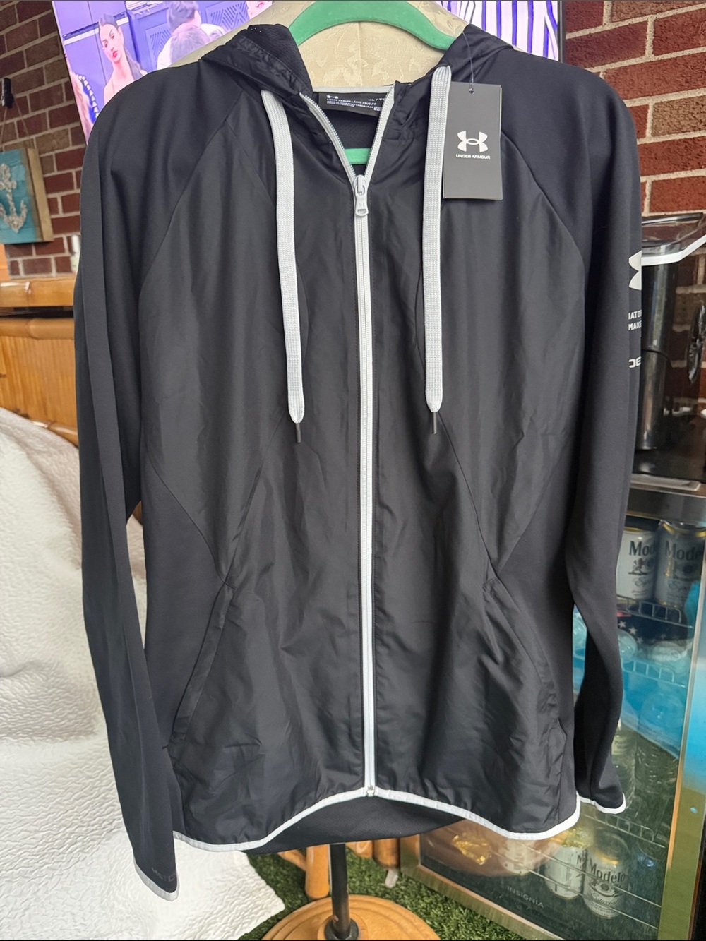 Under Armour Black Hooded Windbreaker with Light Gray Trim